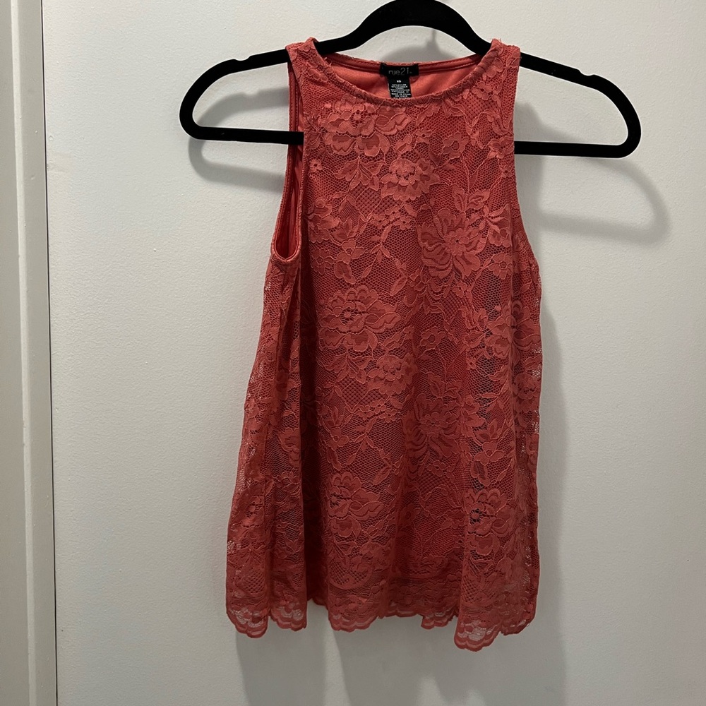 Lace Sleeveless Top - Coral